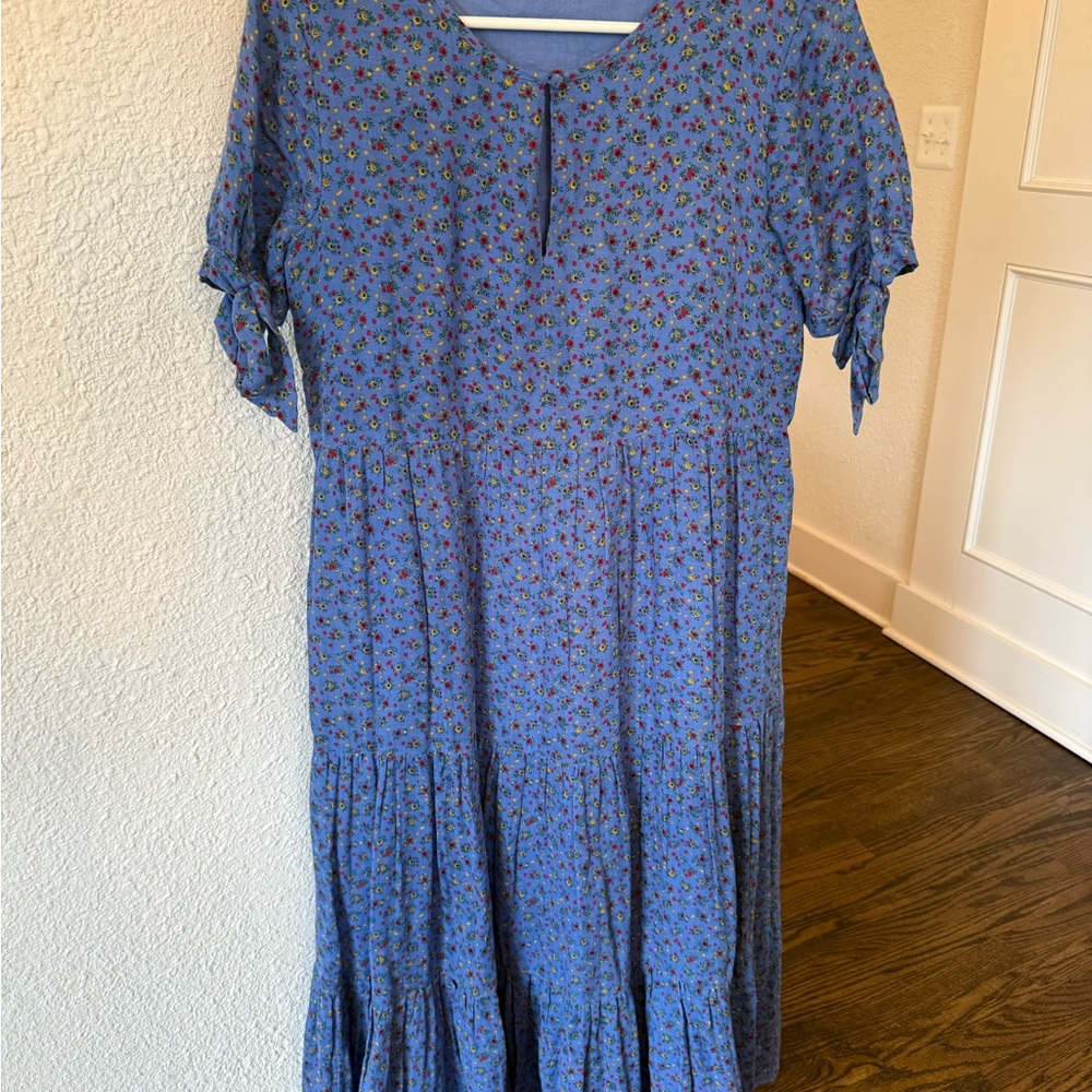 Madewell Blue Floral Tiered Maxi Dress with Tie Sleeves - Picture 4 of 6